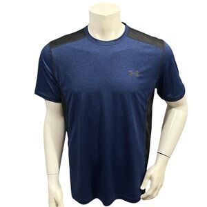 Under Armour Men’s Athletic T-Shirt Blue Black Colorblock Logo Short Sleeve L